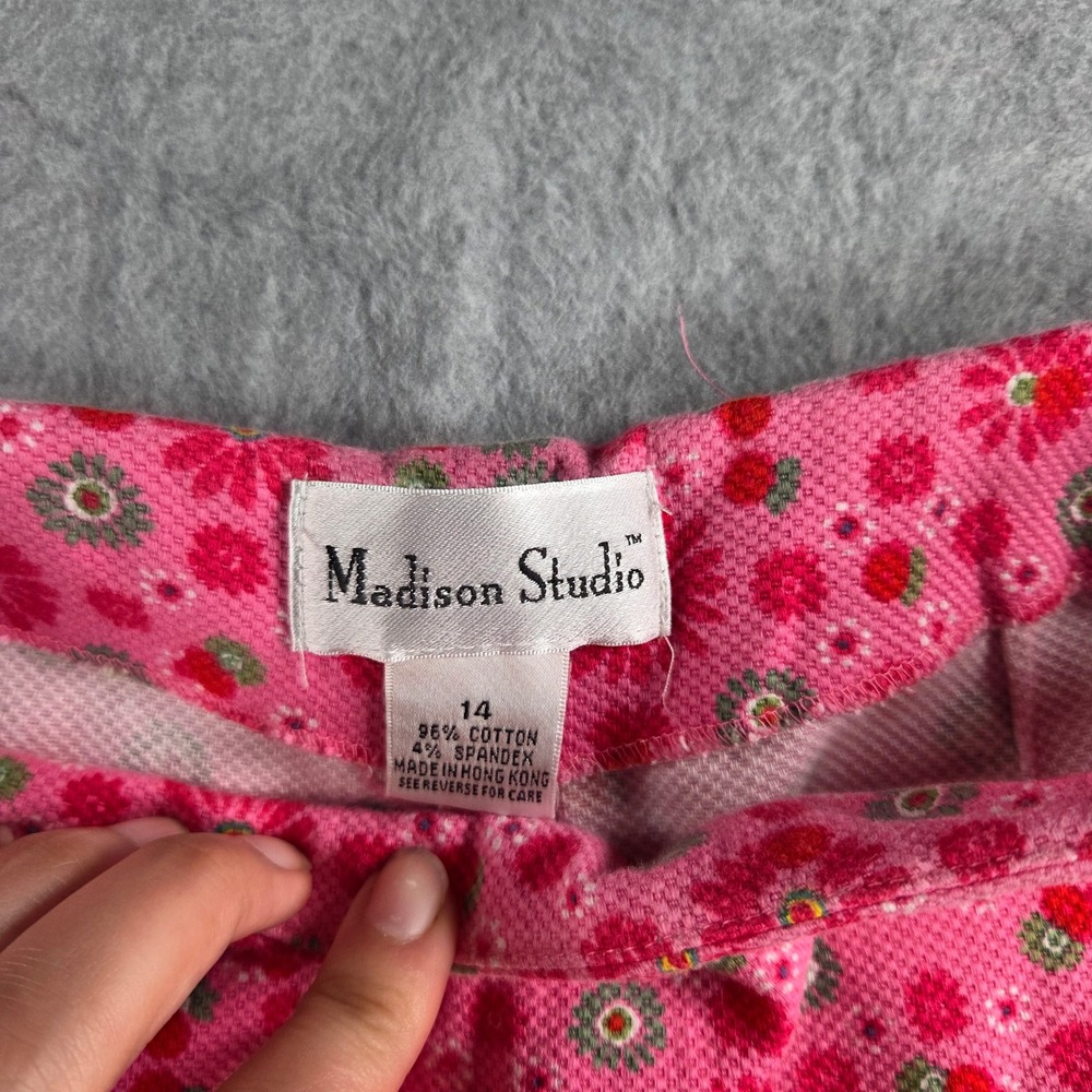 Madison Studio Cropped Pants Womens 14 Pink Floral Ditsy Print Side Zip Cotton - Picture 4 of 8